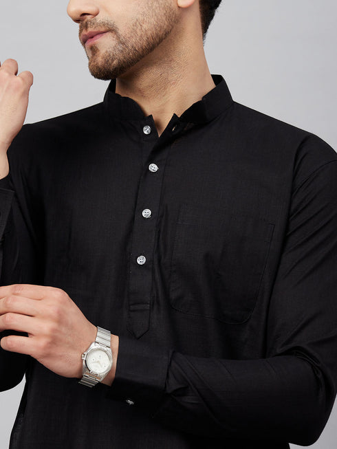 Men's Black Cotton Blend Pathani Suit Set